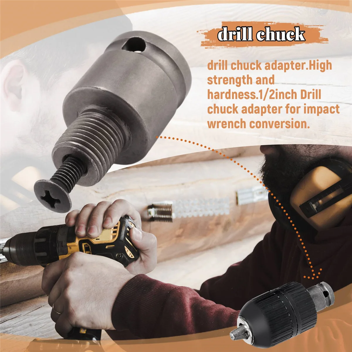 ABJS 1/2inch Drill Chuck Adaptor For Impact Wrench Conversion 1/2-20Unf With 1 Pc Screw