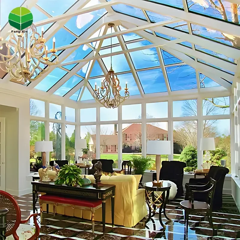 Customized Roof Slant Shape Aluminum Portable Tempered Glass Veranda for 4 Seasons Sunroom