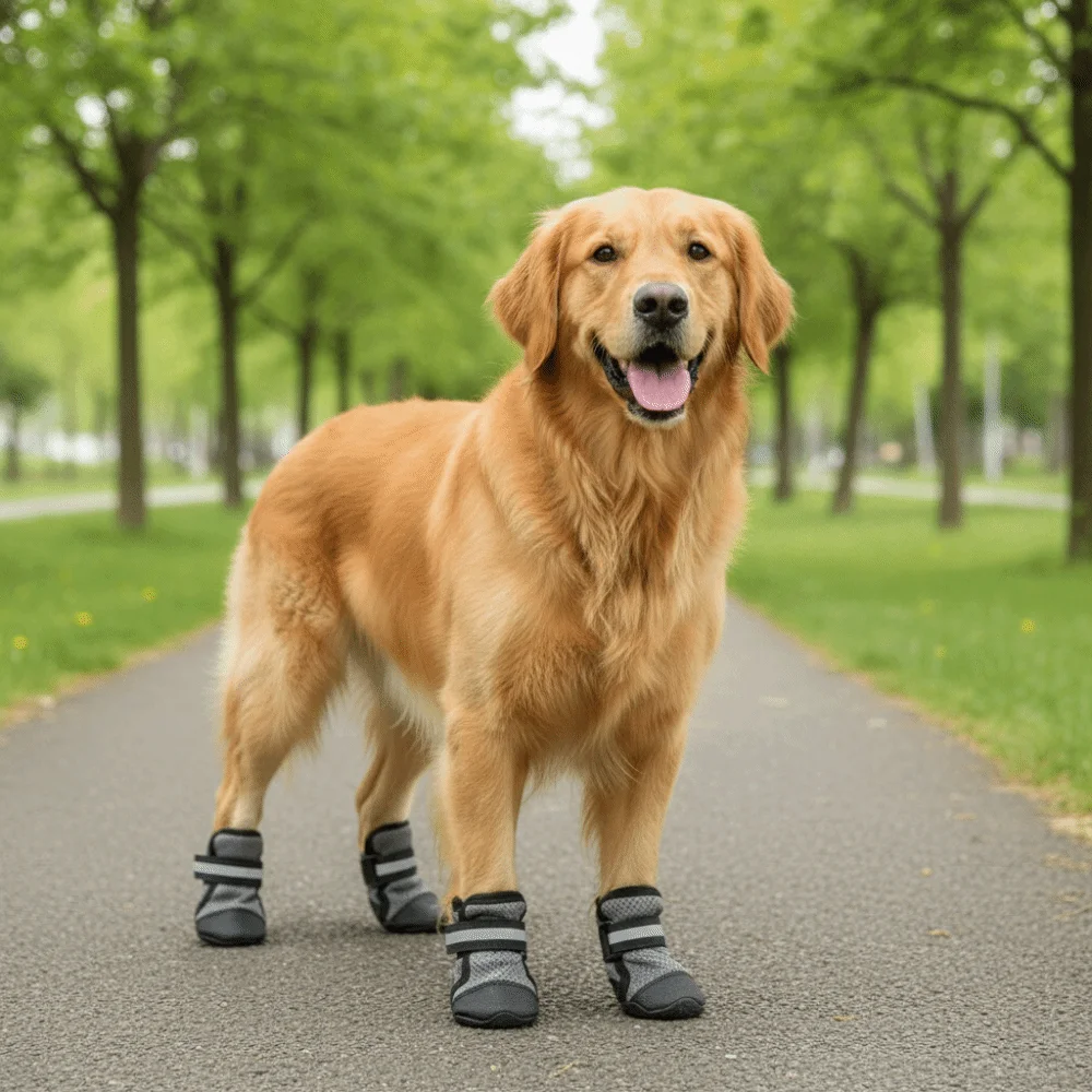 4 pcs/set Anti-slip Dog Mesh Shoes Soft Sole Breathable Dog Walking Boots Reflective Straps Wear-resistant Puppy Feet Cover