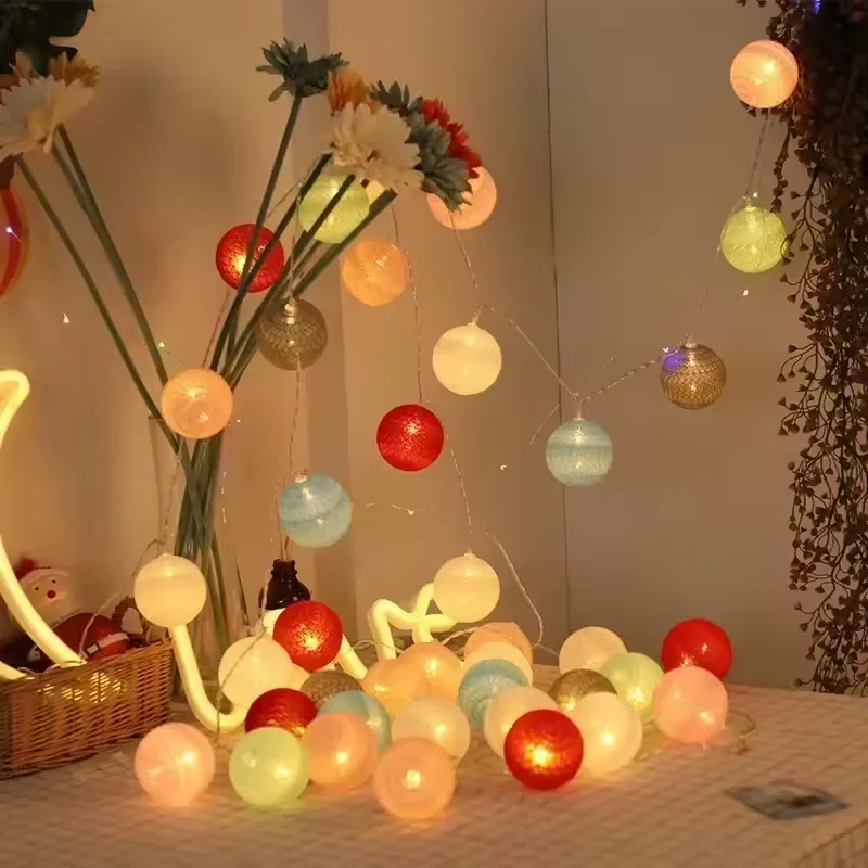 

4CM Cotton Ball Light String Garland Fairy Lamp LED Holiday Wedding Party Home Bed Decoration Battery box Valentine's Day