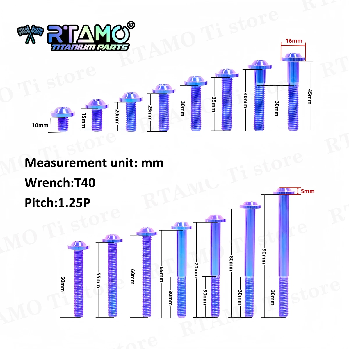 RTAMO Titanium Bolt M8X10/15/20/25/30/35/40/45/50/55/60/65/70/80/90 Torx Head for Motorcycle Riding Modification Fastener
