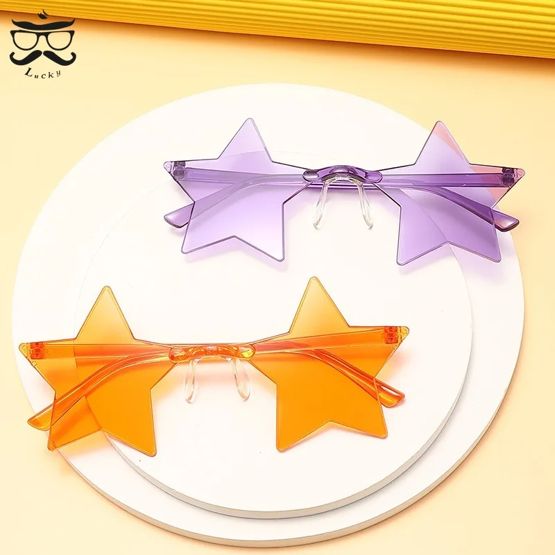 Candy-colored Thin Star Sunglasses Ocean Color Rimless Personality Dazzling PROM Sunglasses Gafas De Sol Para Hombre