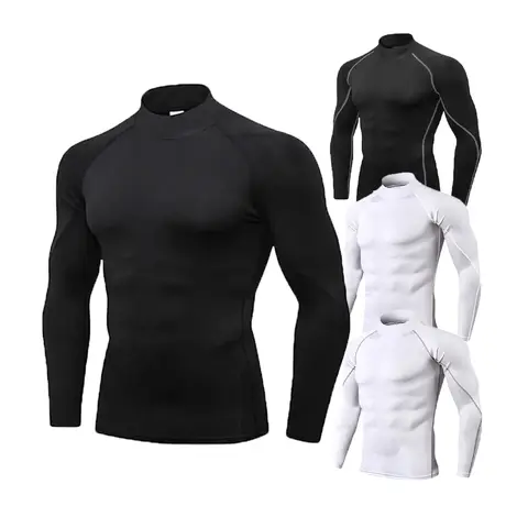 Herr Polotröja Snabbtorkande Långärmad Kompressionströja Långärmad Sport Fitness Tight T-shirt Löpning Casual Vår och Höst 8 best sales kompressionströja med polotröja - №2