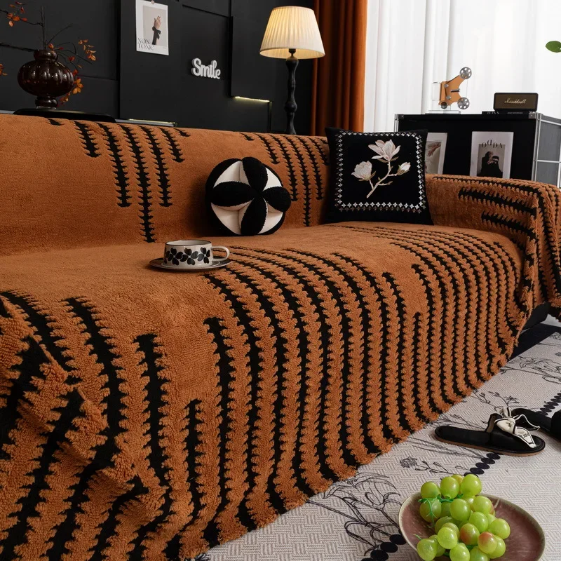 

EIFLOY-Stripe Plush Sofa Towel, 3 Seater, L Shape Couch Slipcover, Armchair Cover, Universal Furniture Protector for Pets, Soft