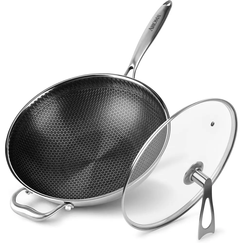 

12.5 5Qt Вок из нержавеющей стали с самобалансирующейся крышкой и технологией защиты поверхности Honeycomb