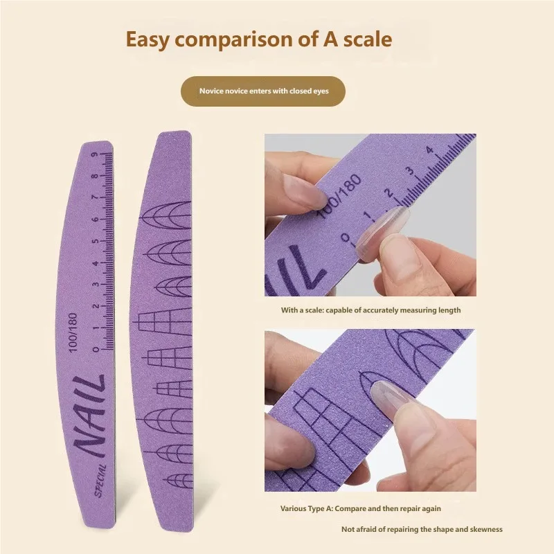 30Pcs Purple Wood Nail Files With Scale Ruler Emery Board Nails File 100/180 Grit Shaping Polishing Tools For Home Salon DIY Use