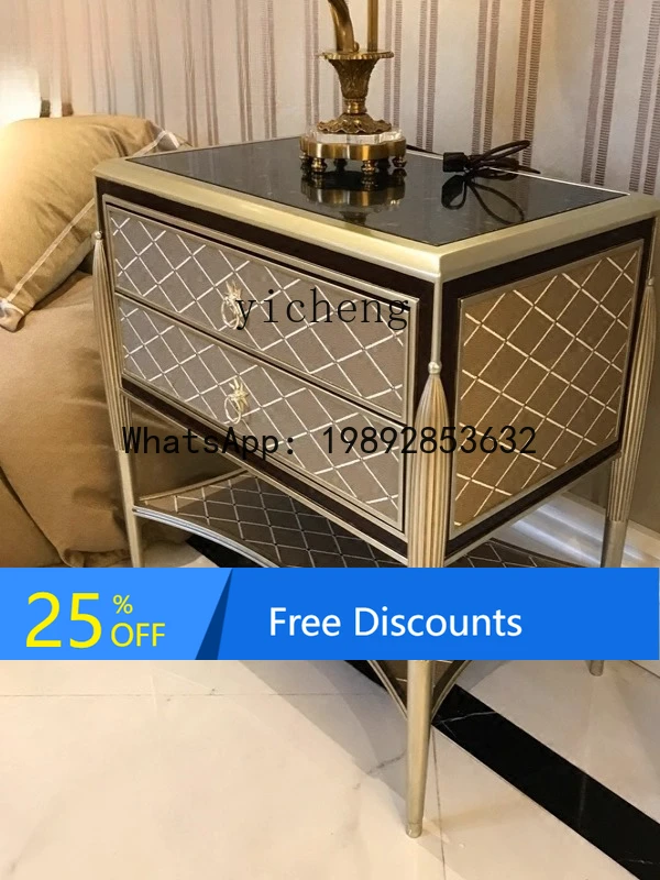 

European Style Pearl-Studded Bedside Table Furniture Side Cabinet Villa Mansion Small Corner Table