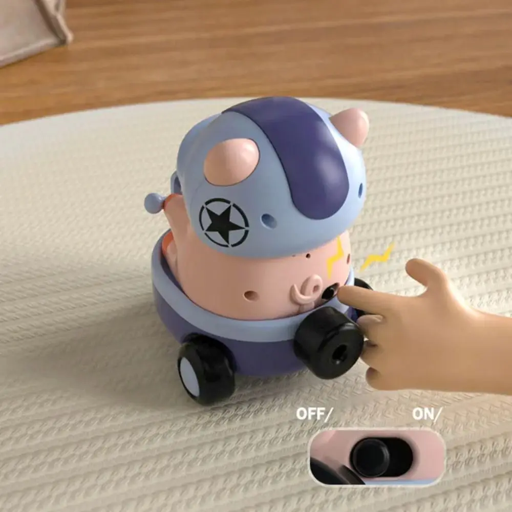 Plastic Pig Stunt Three-wheeled Car Sound And Light Interactive Animal Piggy Electric Car Rotating Craft Decor