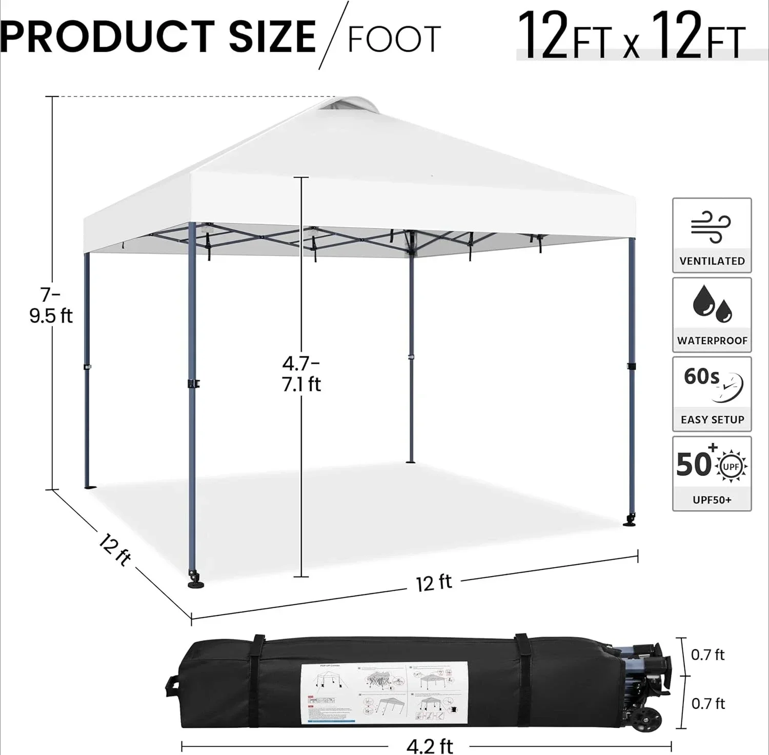 

[New Arrival, Discounted Price!]12x12 Pop-up Canopy Tent w/ 2 Integrated Wheels for Mobility, Waterpoof & Heavy Duty, Instant Su