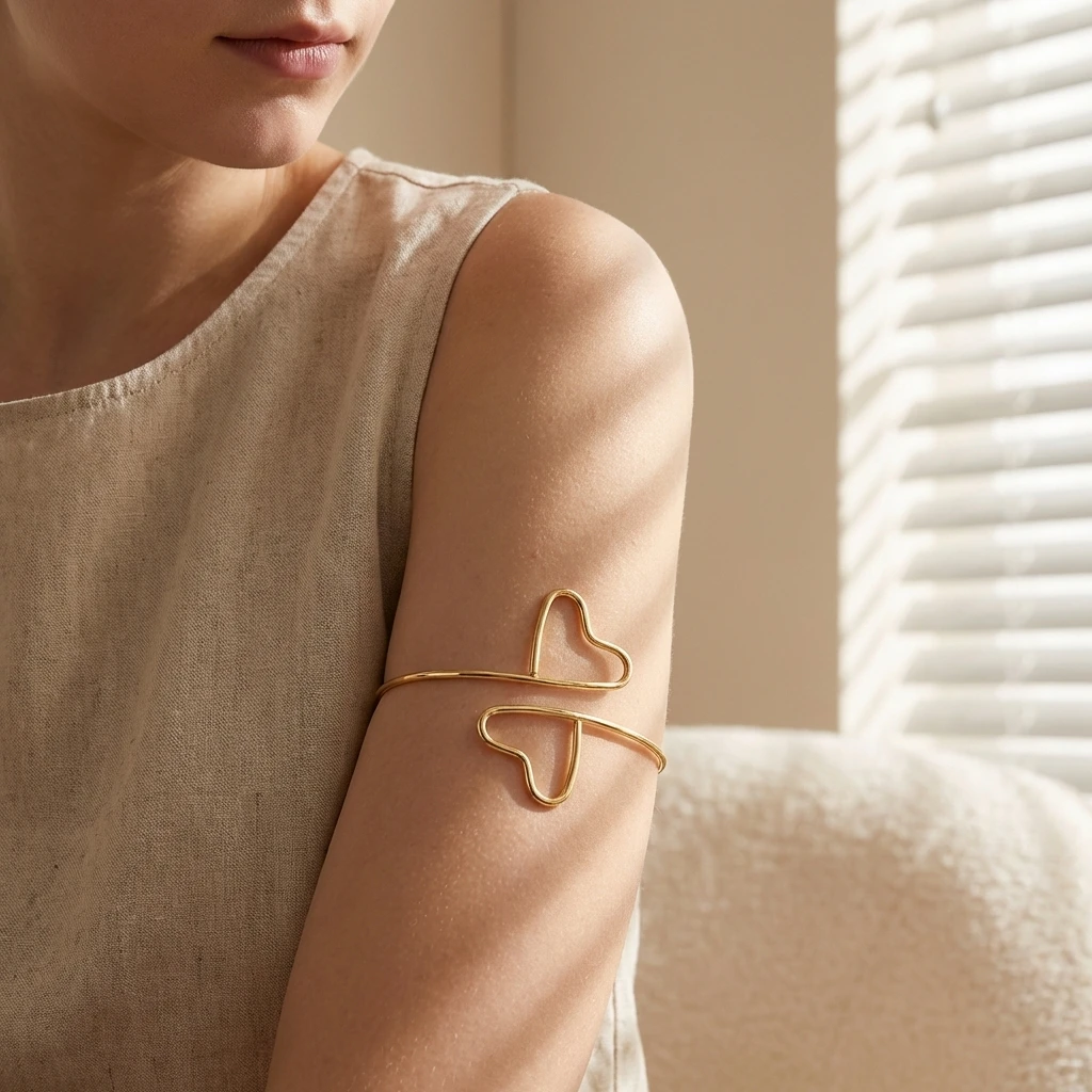 Kreative Geometrische Linien-Spiral-Herz-Armreifen für Frauen mit Wassertropfen-Steinanhänger, Offener Armreif, Ästhetischer Schmuck
