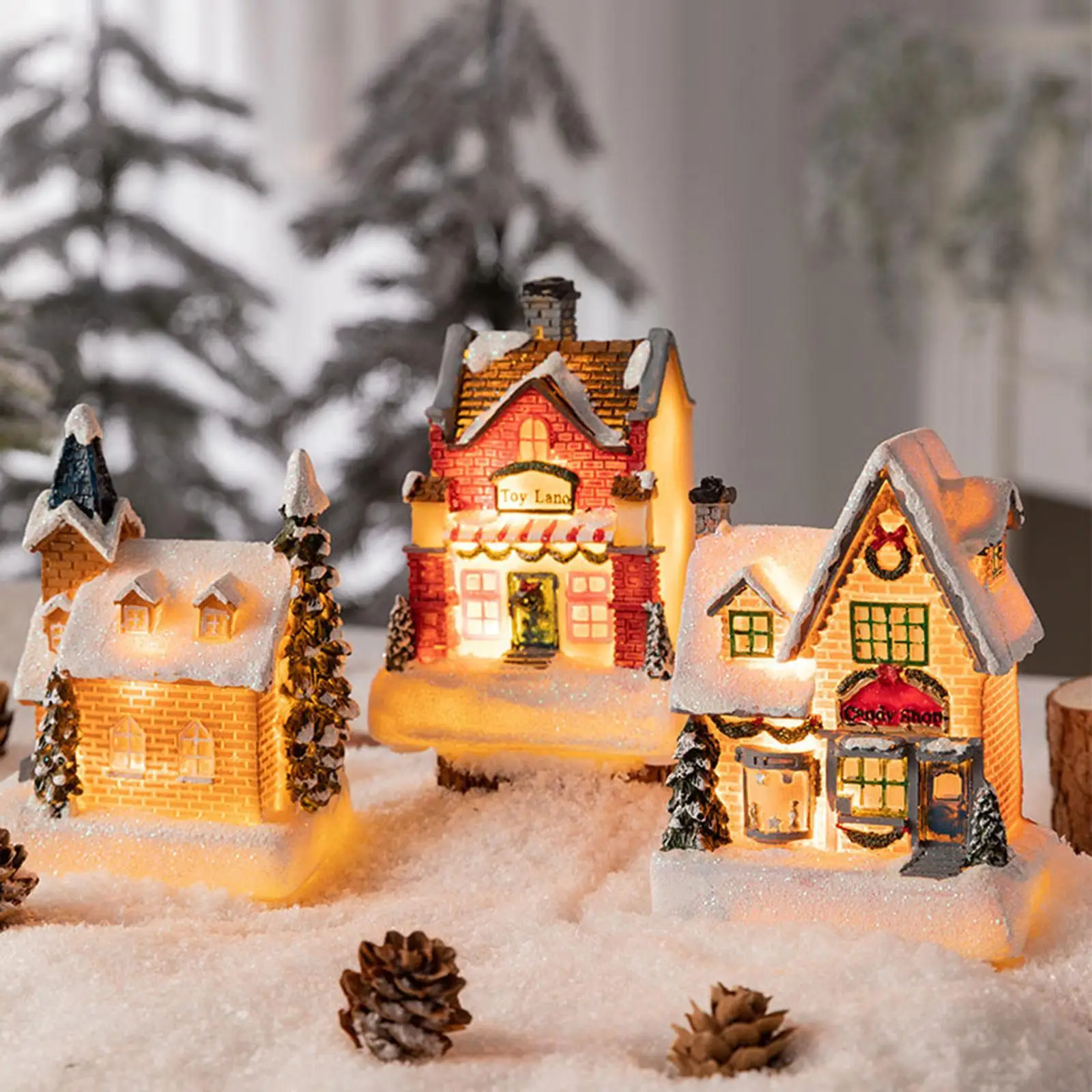 LED ضوء منزل شجرة عيد الميلاد الحلي ، منزل قرية صغيرة ، عيد الميلاد توهج ديكور ، الراتنج هدية ، سنة جديدة سعيدة ، 2024