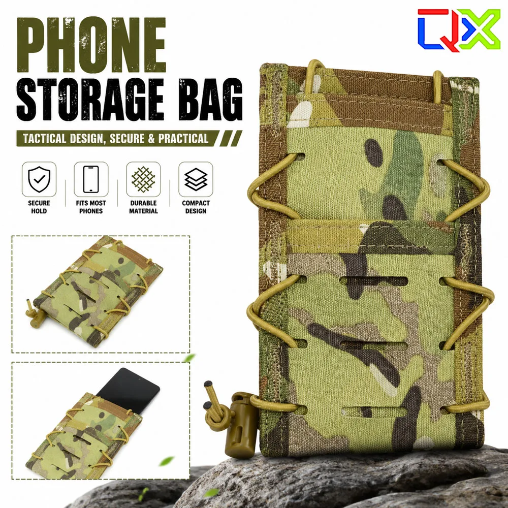 QX Tactical Phone Storage Bag Adjustable Nylon Mobile Phone Pouch Card Holder MOLLE Outdoor EDC Organizer Camping Hiking Gear