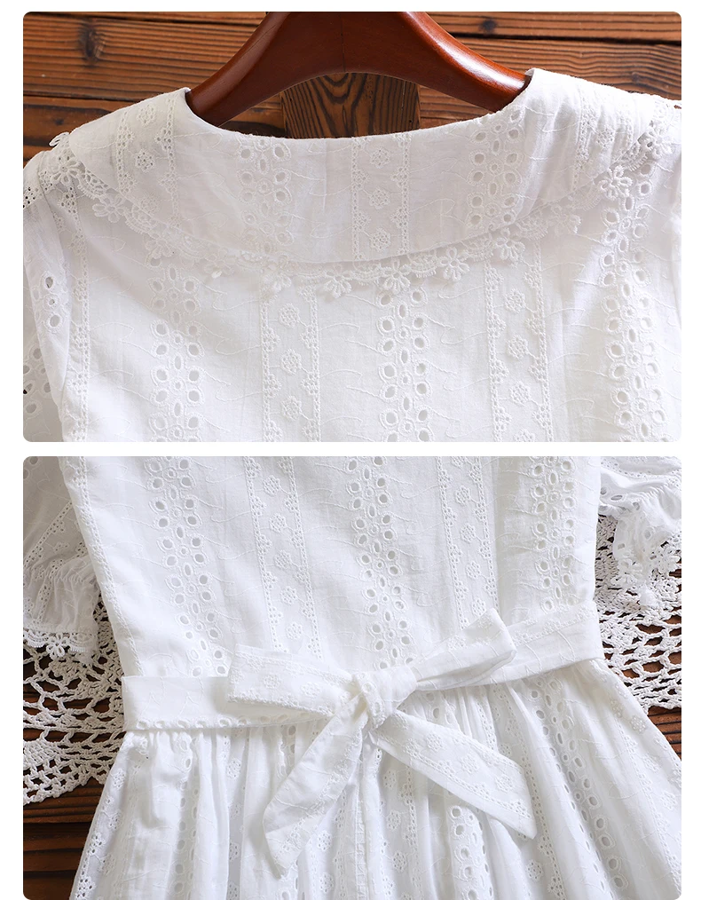 Mori girl solid vestidos New summer fashion short sleeve women vintage white dress