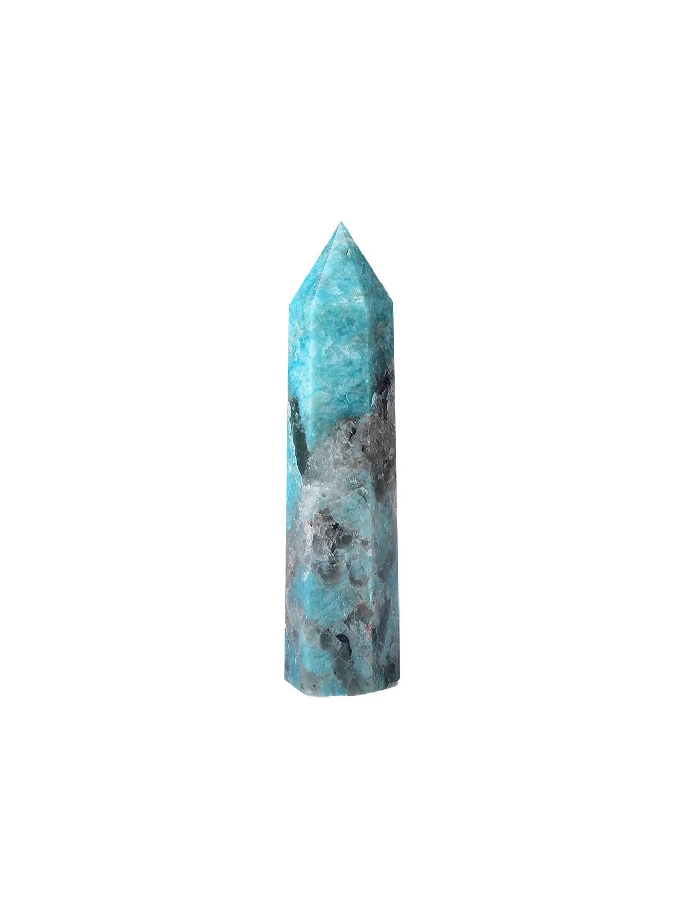 1PC Natural Amazonite and Smoky Quartz Symbiotic Crystal Point Healing Stone Obelisk Wand Ornament for Home Decor Energy Stone