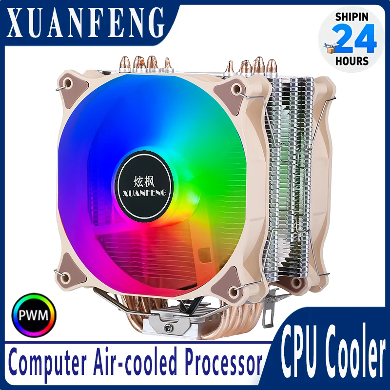 XUANFENG معالج تبريد صامت مصباح ملون 4/6 أنبوب حراري المبرد 120 مللي متر وحدة المعالجة المركزية مروحة متوافق LGA2011 x99 1200 1700 115x i5 AM4
