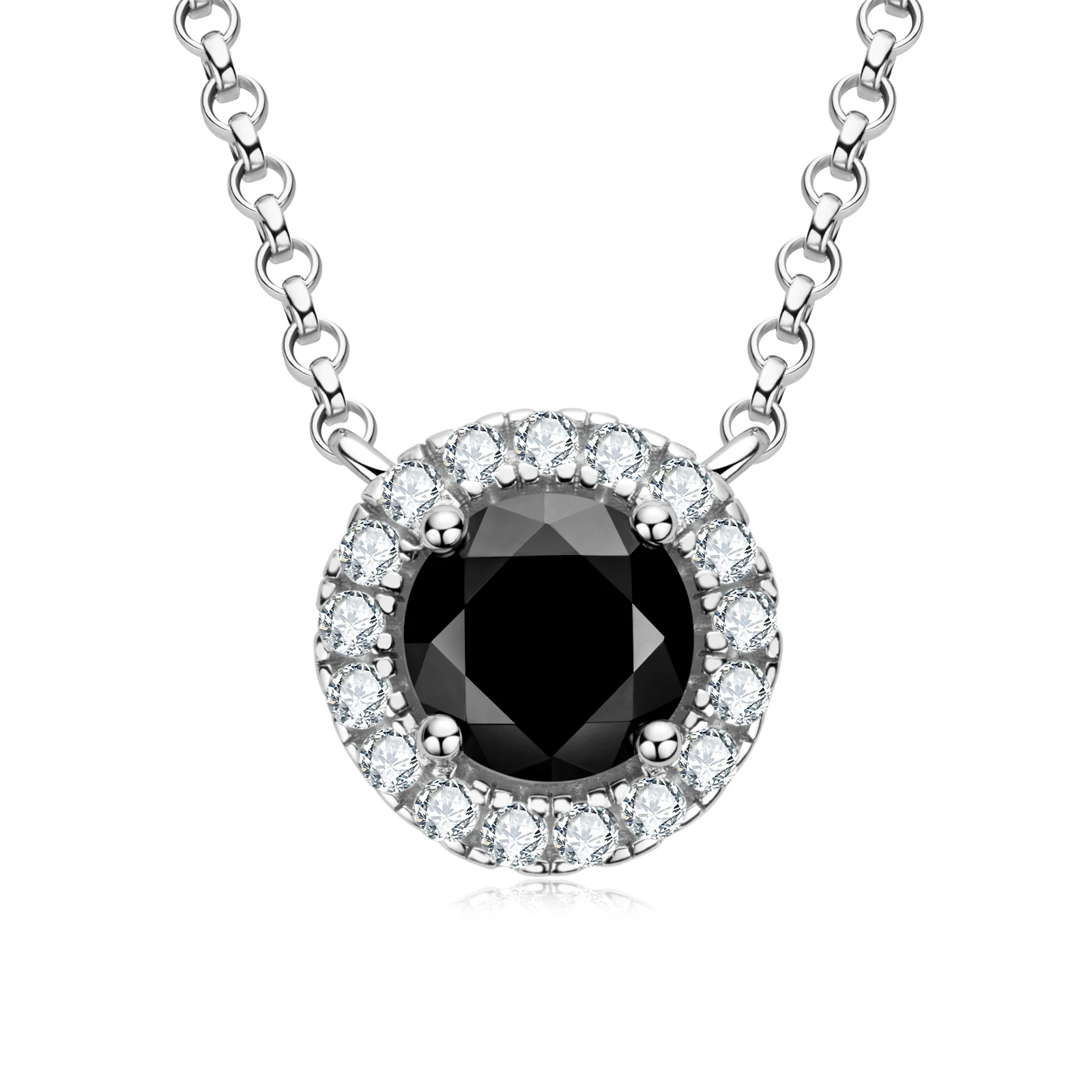 

PMO-042 S925 Silver Plated 18K White Gold Black Moissanite Necklace 1.0CT