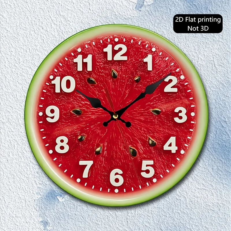 1pc, 2D Flat Wall Clock, Watermelon Slice Design with Seeds, Red Flesh And Green Rind, Suitable for Kitchen, Dining Room