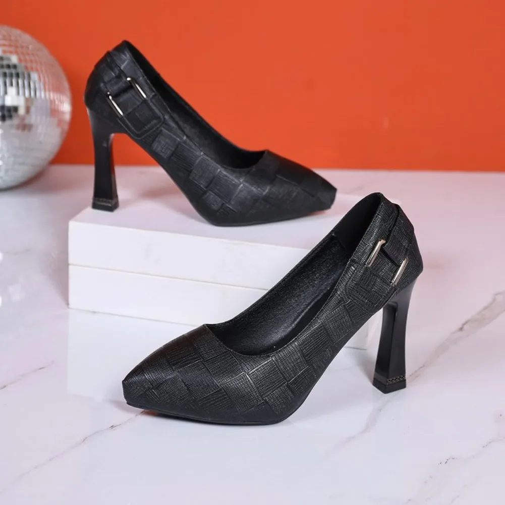 

Мягкие кожаные туфли на высоком каблуке 2026: Новинка весенне-осенней коллекции, женские модные туфли с острым носком, на мягкой подошве, с массивным каблуком