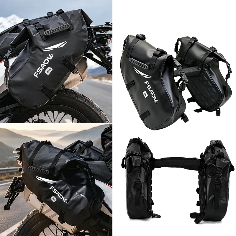 2PCS Motorcycle Saddle Side Pannier Bag 18L/28L Waterproof Universal Motorcycle Riding Luggage Storage Travel Bag