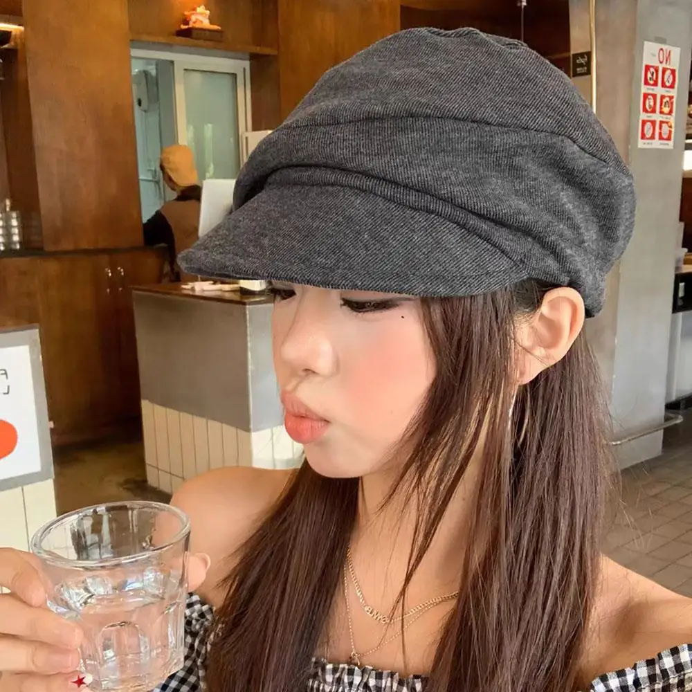 Boina de nube, gorras de pintor, sombrero de mujer, sombreros octogonales, sombrero de pintor plisado, adelgazamiento facial, tamaño de cabeza grande, gorra de moda de estilo japonés