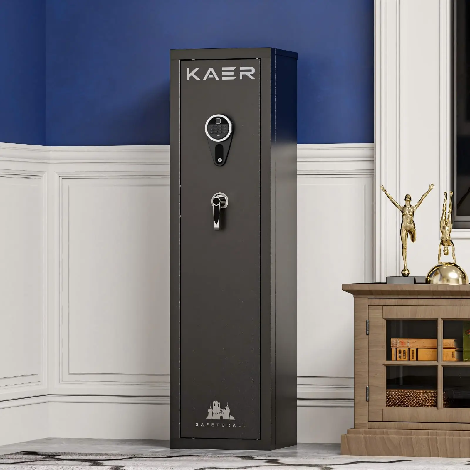 3-5 Gun Safe with Fingerprint Lock, Anti-Theft Plate, Alarm System, Removable Shelf, LED Light, Easy Assembly for