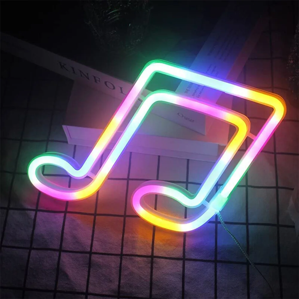 LED Neon Sign Lights Party Wall Art Decor Room Bar Beer USB/Battery Neon Lamps Wall Hanging Neon Signs Musical Note Night Lights