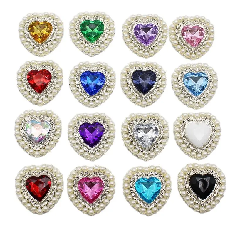 YWXINXI 10pcs Silver Heart-shaped Alloy Flat Bottom Rhinestone Jewelry DIY Handmade Bag Shoes Clothing Decoration