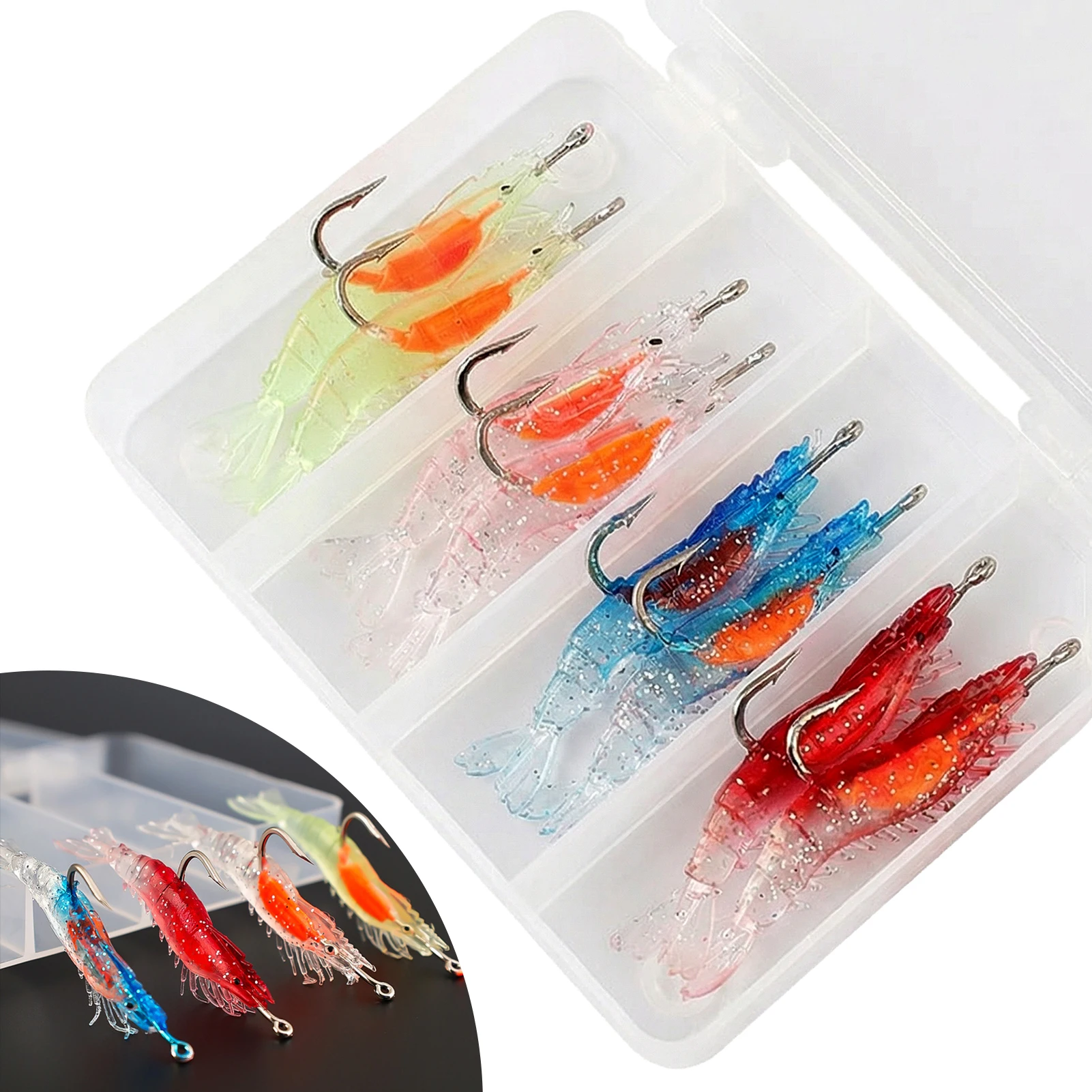 

8pcs Mixed Color Fishing Lures 6cm 3g Artificial Simulated Wooden Shrimp Fish Hook For Carp Sea Bass Tilapia Fishing Accessories