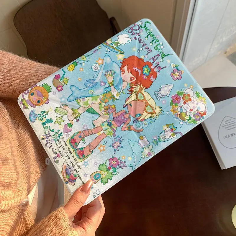 

Summer Dolphin Girl Cute Case For iPad Air 11 10th 11th A16 9th Cover iPad Pro 11 4 5 10.9in 12.9 M2 M3 M4 Mini 7 Pencil Holder