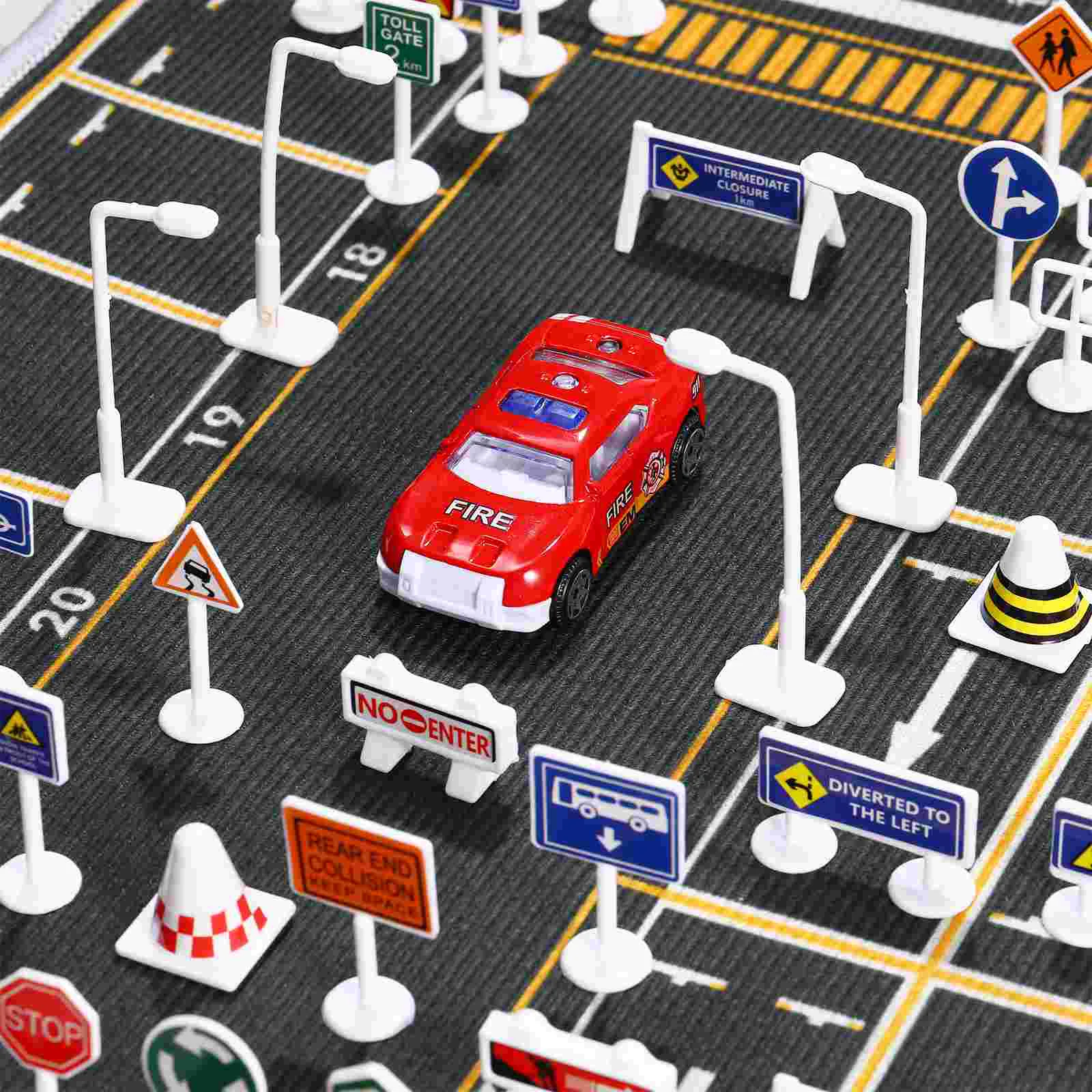 

56 Pcs Barricade Toys Traffic Signs Ornament Road for Kid Plastic Miniature Cones Child