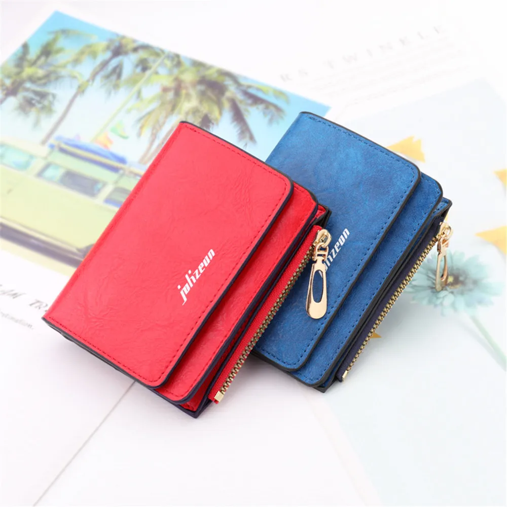 Women's Wallet PU Solid Color Zipper Small Coin Purse Credit Card Holder Ladies Wallet Female Hasp Mini Clutch 12X9.5X1.7cm