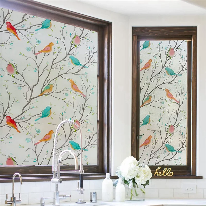 3D птица, матовая оконная пленка для конфиденциальности, витражная оконная пленка, неклейкая статическая липкая стеклянная пленка, декоративная 60 см, простая установка