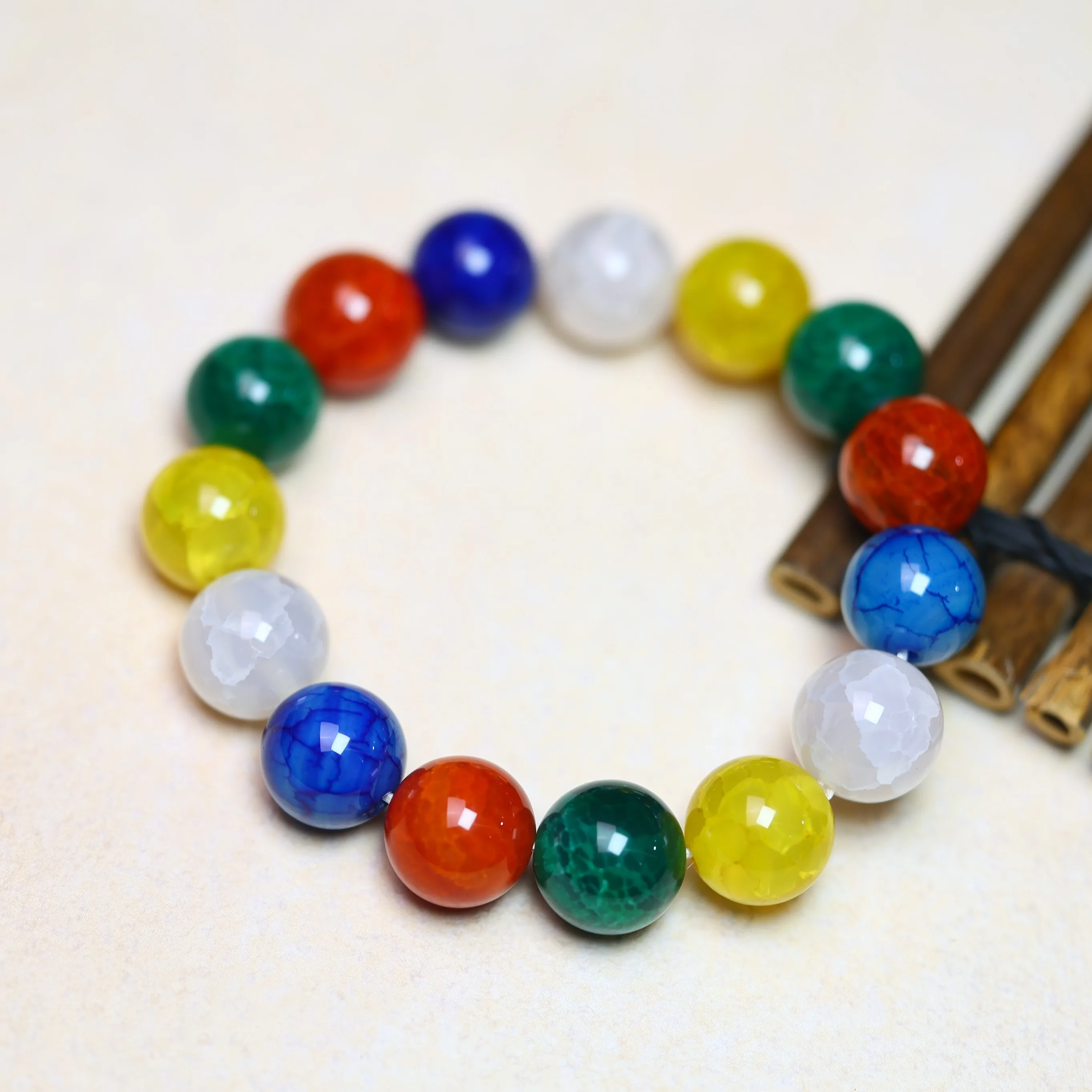 

This exquisite multi-color agate round bead bracelet for women symbolizes health and longevity. It is a perfect gift for family