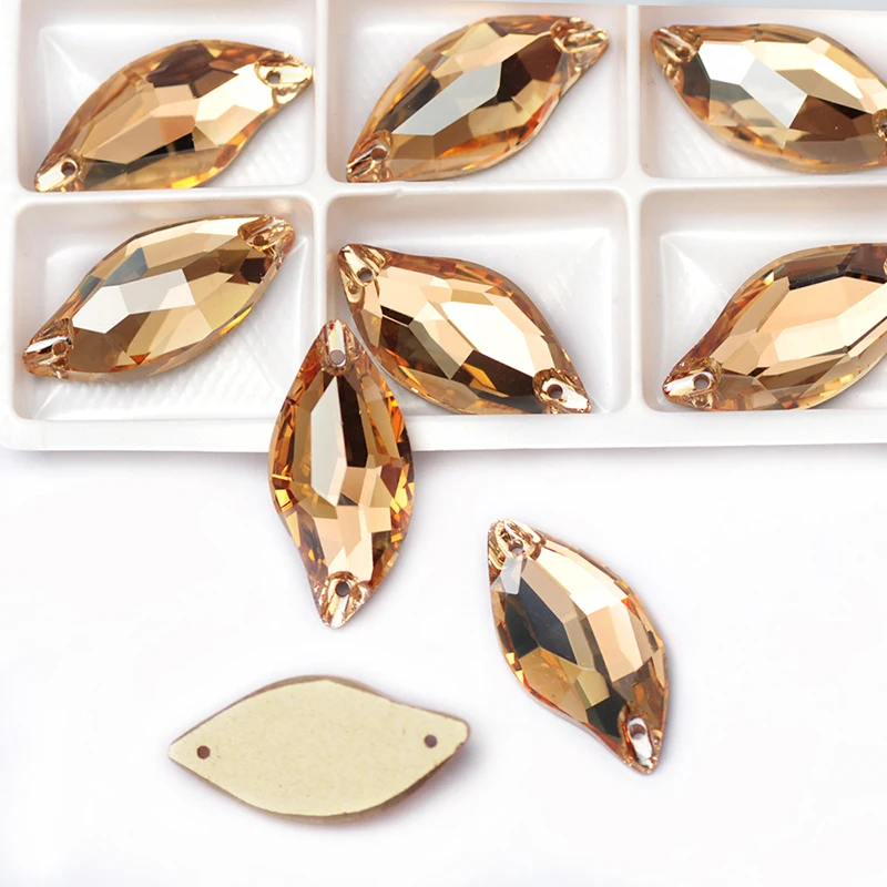 YANRUO 3254 All Sizes GSHA Diamond Leaf Sewing Beads Strass Flat Back Gold Rhinestone Sew On Crystal Stones