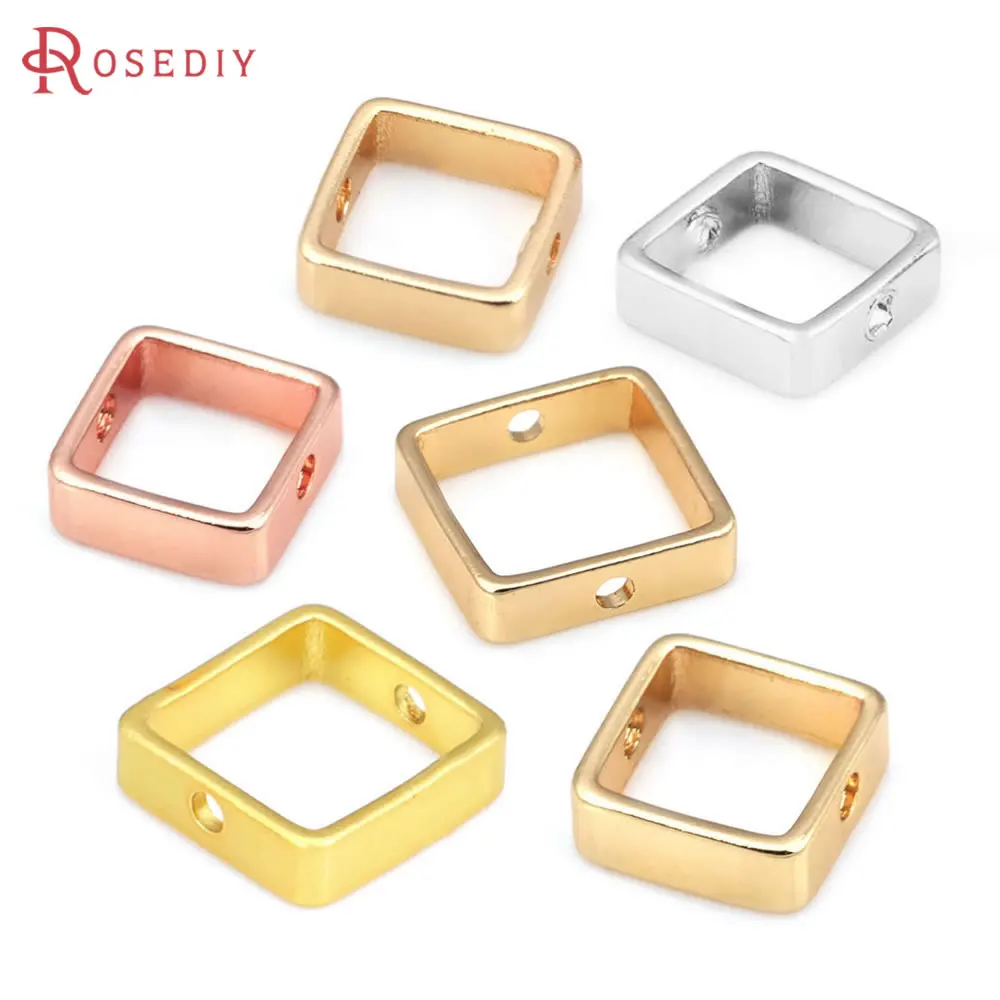 

20PCS 8x8MM 10x10MM 18K Gold Color Brass Connect Beads 2 Holes Square Circle Jewelry Making Supplies Diy Findings Accessories