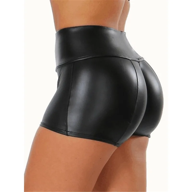 Krisnanas Women's Leather Shorts 2025 Black Sexy High Waist Wrap Hip Lifting Tight Pu Shorts Basic Simple Woman Clothing 60705