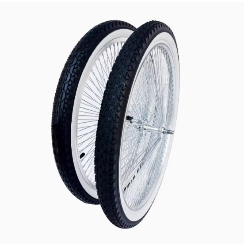 Aluminum Alloy Bicycle Wheel Set, Flower Drum, White Tire, 7-Speed Bearing, Retro, 26 \