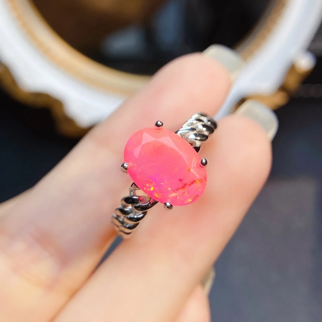 925 Silver Pink Opal Ring Opal Engagement RingWedding Ring Bridal Ring October Birthstone For Women Promise Anniversary Gift