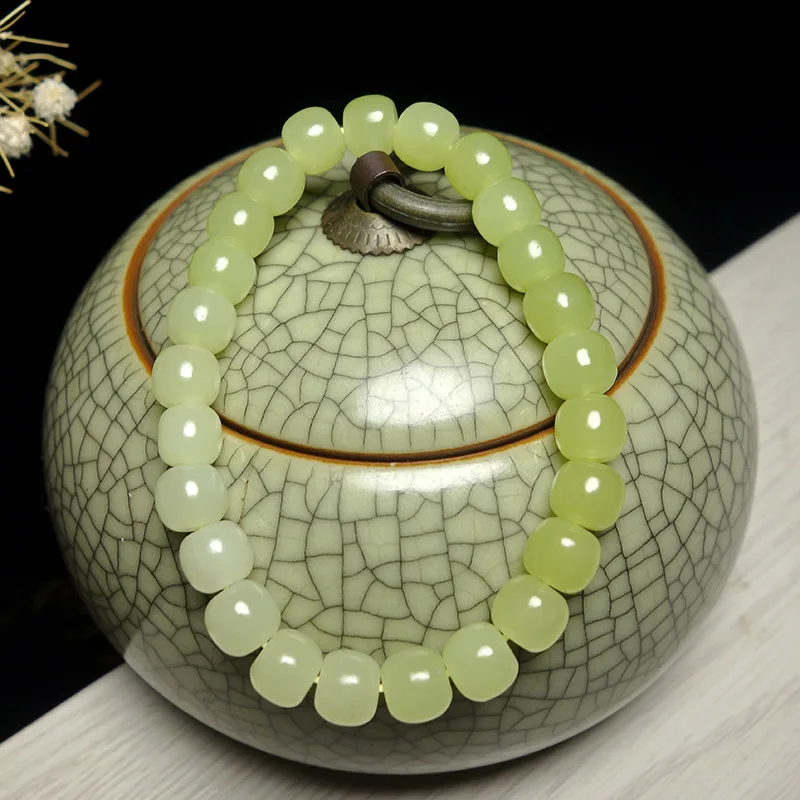 Xinjiang Hetian Jade Ruoqi Qiemo Gradient Color Bangle Yellow Mouth Material Old TypeShaped Bead Bracelet