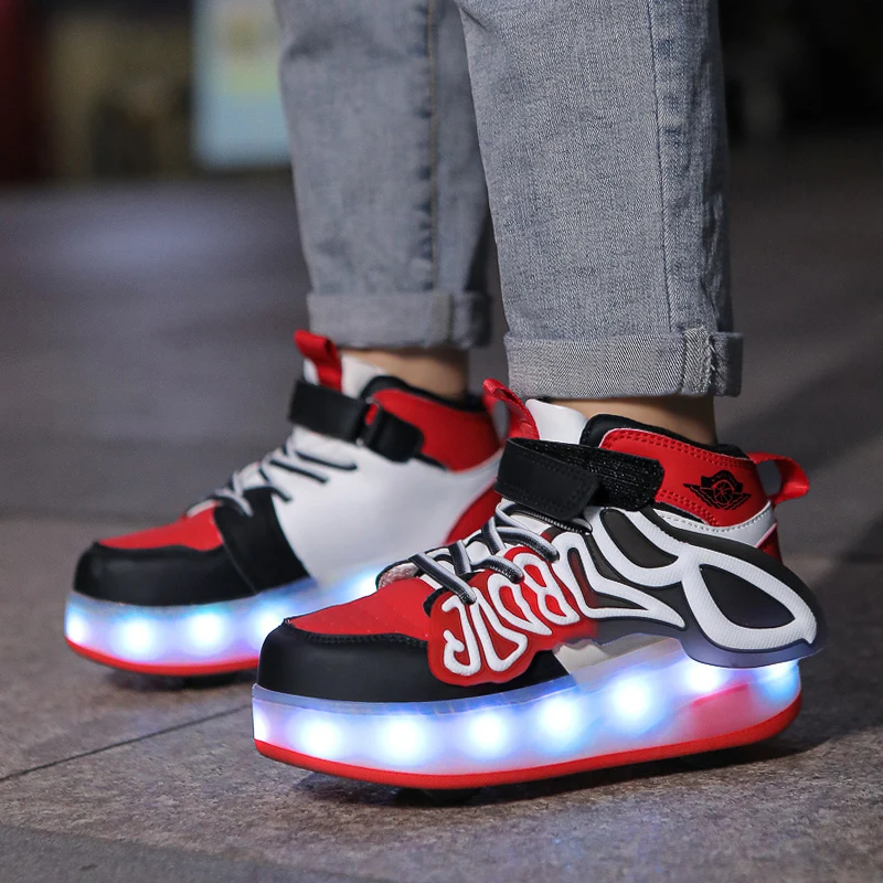 Roller Skate Shoes Kids Sport 4 Wheels Sneakers Boys Girls Led Light Up Boots Children Gift Game Outdoor Roller Skating Footwear