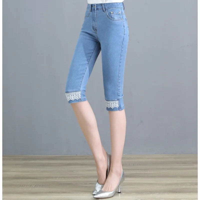 

Women Denim Capris Pants 2024 Korean Fashion High Waist Women's Skinny Jeans Woman Pencil Pants Jean Mom Jeans Short Trousers