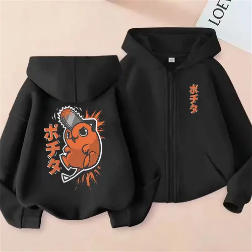 Anime motosierra hombre lavado Retro cremallera Sudadera con capucha dibujos animados Denji Pochita divertido gráfico chaqueta con cremallera hombres mujeres Manga abrigo de gran tamaño