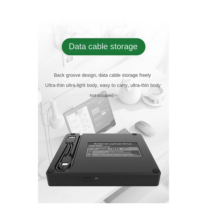 Portable CD DVD +/-RW Drive Optical Drive Player Reader USB 3.0 & Type-C For Win 11 10 8 7