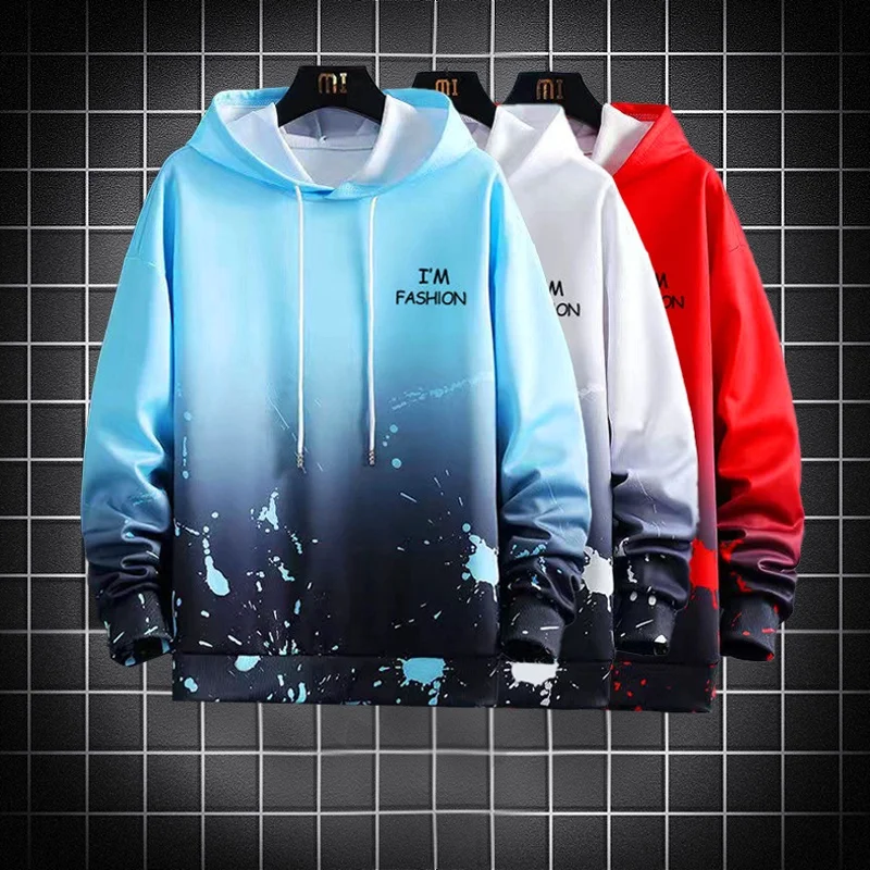 Felpa pullover di colore sfumato da uomo di moda sportiva quotidiana streetwear designer primavera e autunno abbigliamento da uomo top con cappuccio