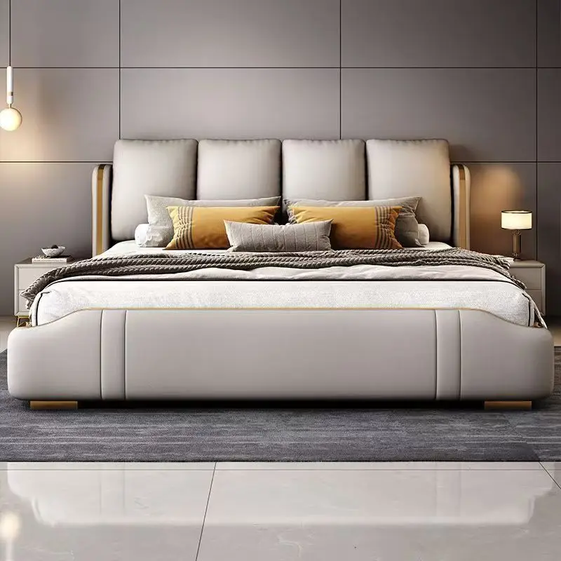 

&*2025 Bedroom Furniture Leather Upholstery Bed in Queen or King Size Wooden Bed Frame Leather Upholstered Beds for Home Hotel