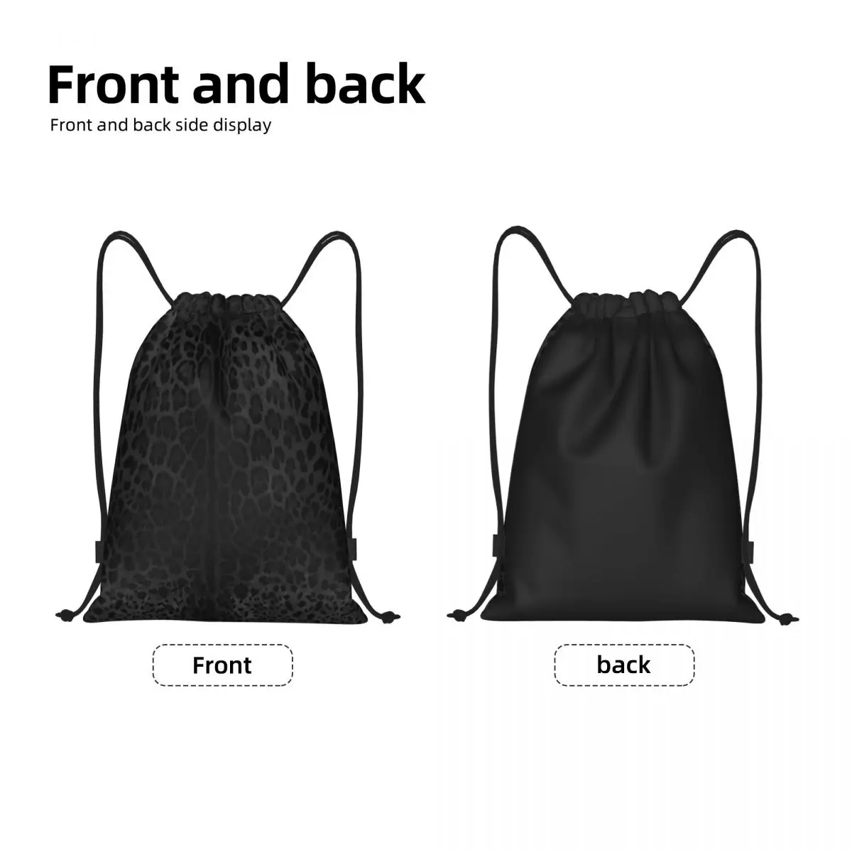 Black Leopard Print Skin Drawstring Backpack Women Men Sport Gym Sackpack Foldable Animal Texture Training Bag Sack