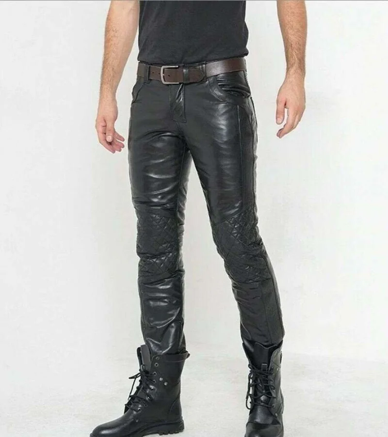 

Mens Leather pant 100% Real Lambskin Leather Knee Part Quilted Pants