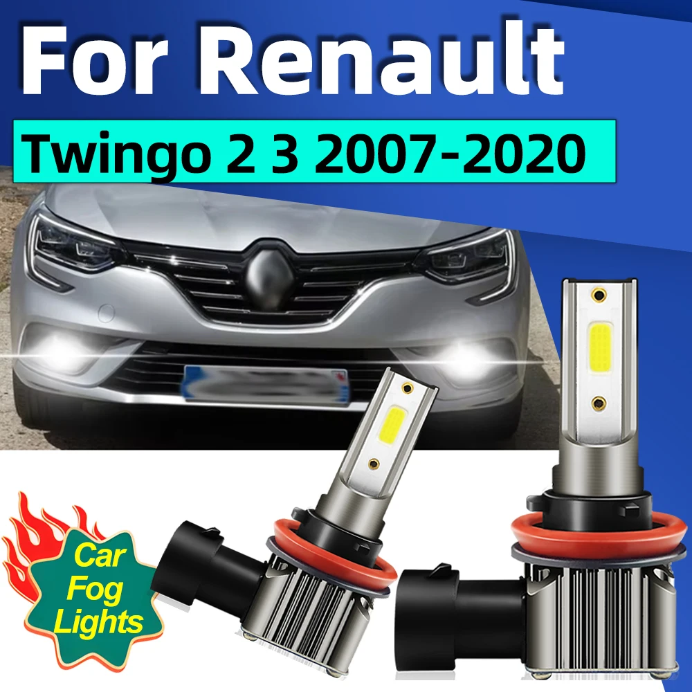 2x LED phares antibrouillard avant de voiture 15000LM ampoules DRL 6000K pour Renault Twingo 2 3 2007 2008 2009 2010 2011 2012 2013 2014 2015-2020