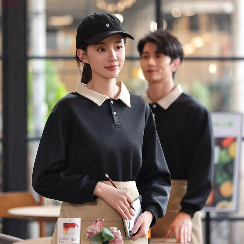 Comida rápida restaurante garçom outono trabalho uniforme bolo loja cafeteria panela quente restaurante hotel catering leite loja de chá funcionário l