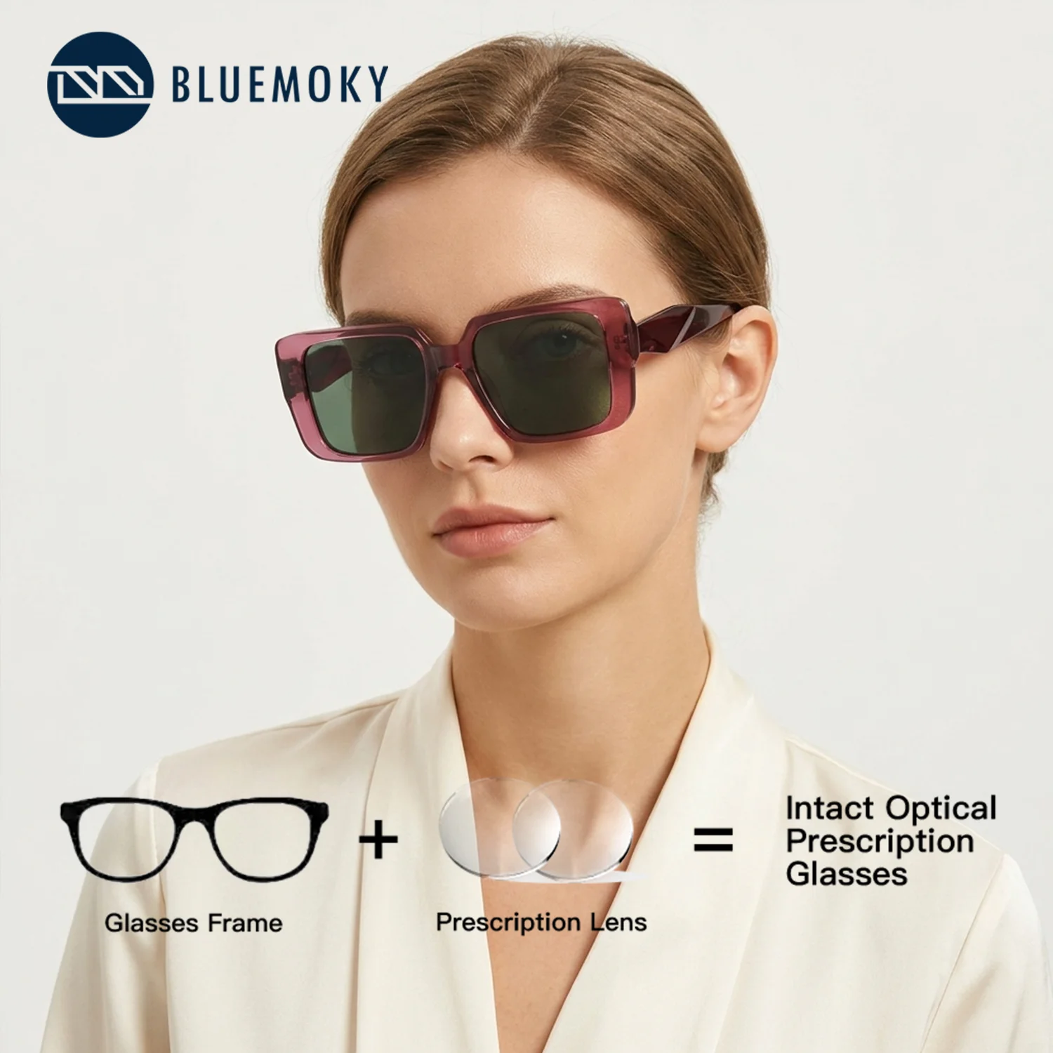 

BLUEMOKY Acetate Customized Prescription Sunglasses Women Square Medical Progressive Myopia UV400 Shadow Sun Glasses